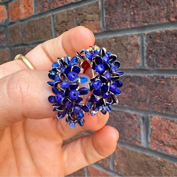 Anthropologie Blue and Gold Floral Earrings - Picture 5 of 9